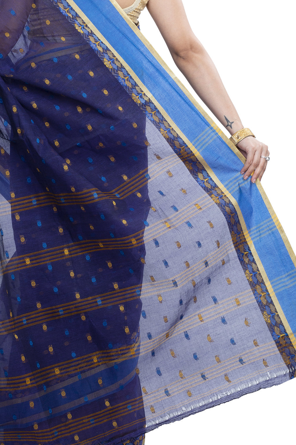 Naby Blue Pure Cotton JoraPata Tant Saree (779)